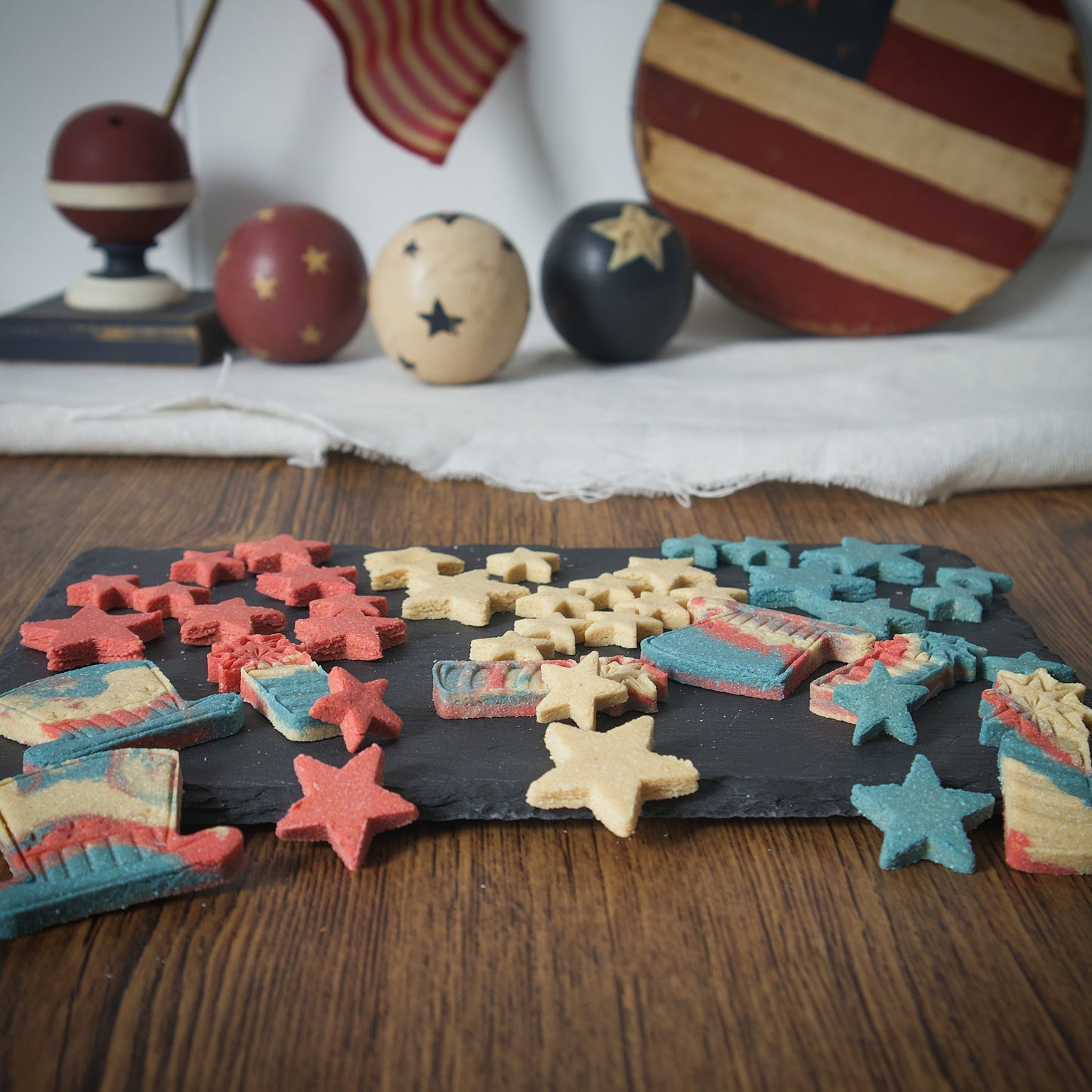 Dog Bless America- Pawtriotic Red, White and Blue Mini Treat Mix, Crunchy Peanut Butter, All Natural Food Color, 4th of July