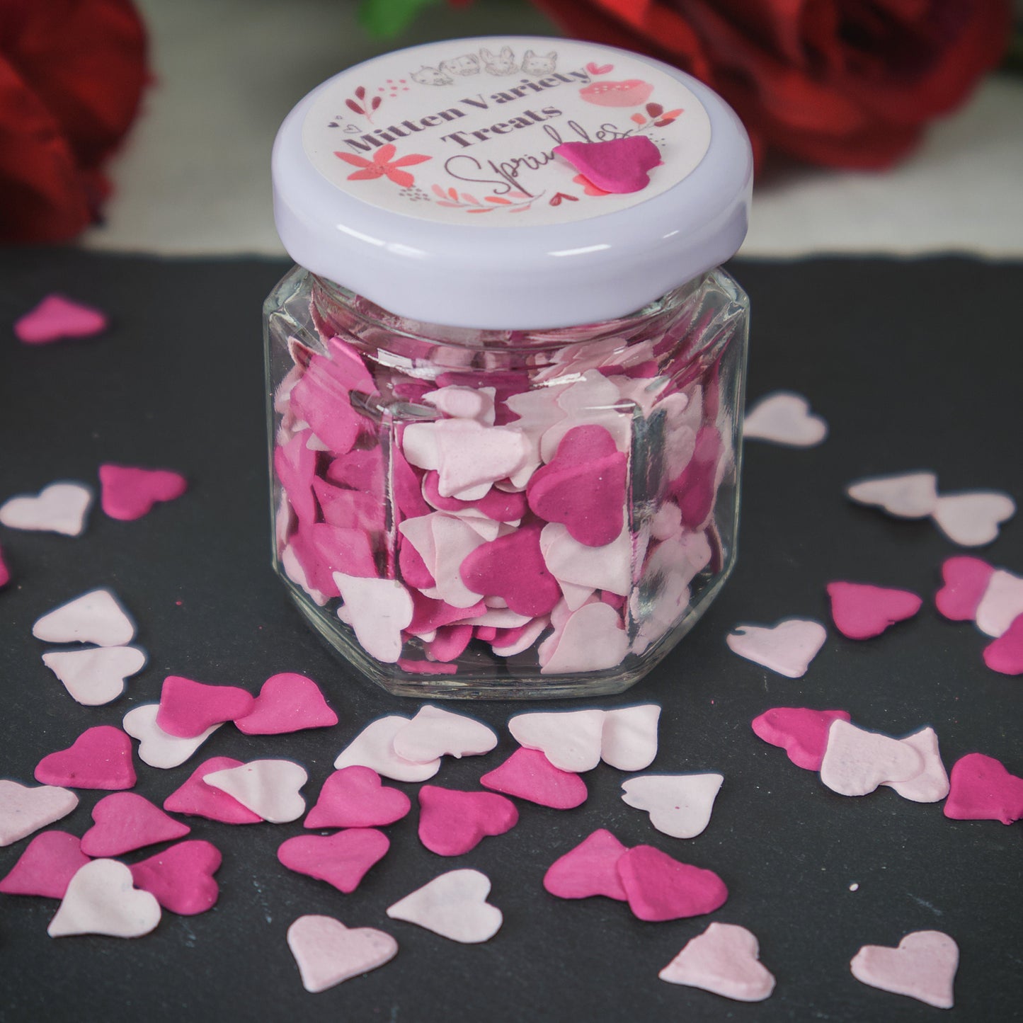 Heart Sprinkles for Dogs- Yogurt Based, Red Radish and Pitaya, Valentine’s Day Treat